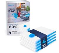 NIFTII Vacuum Storage Bags 4 Pack, 100x80cm - Space Saver for Clothes, 80% More Storage with Airtight, Waterproof, Double-Zip Seal, Durable Packing Bags for Duvets, Bedding & Travel