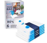 NIFTII Vacuum Storage Bags 6 Pack, Mixed Sizes - Space Saver for Clothes, 80% More Storage with Airtight, Waterproof, Double-Zip Seal, Durable Packing Bags for Duvets, Bedding & Travel