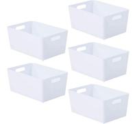 Niftii White Plastic Storage Baskets 5 Pack 3.9L Rectangular Home Organiser Bins Integrated Handles Kitchen Pantry Cupboard Caddy