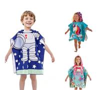 NIFTYY Hooded Poncho Towels for Kids, Microfibre Ultra Soft Baby Beach Swimming Towel, Quick Dry Warm Wrap Changing Robe for Boys Girls (Children's Height: 80-120 cm) (astronaut)
