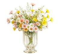 NIFTYY Set of 8 Artificial Camomile Bouquet, UV-Resistant Artificial Camomile Flowers with Stems for Indoor & Outdoor, Durable Decoration for Garden, Balcony, Wedding (3 yellow, 3 white, 2 pink)