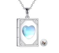 NIFUNAO Sterling Silver Photo Locket Pendant Necklace Christmas Graduation Gift, Sterling Silver, Moonstone