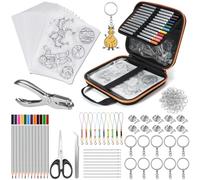 NIFUYOP Shrinky Dink Sheets Kit with Case, 186 Pcs Shrinky Dink Keychain Kit with 20 Pcs Shrinky Dink Papers, Hole Punch, Pencils, Keychains, Scissors for Creative Craft, DIY Ornaments and Keychains