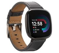 Nigaee Leather Strap Compatible with Fitbit Versa 4/Versa 3/Sense 2/Sense, Classic Black 21mm Leather Watch Band, 140mm - 205mm, Standard Design, Tang Buckle, Unisex, Formal Occasion