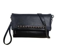 NIGEDU Fold-Over Women Clutch Purse Beaded PU Leather Chain Crossbody Bag Female Envelope Evening Bags, Black, Medium (10.24 x 1.18 x 6.69 inches)