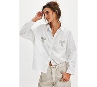 Nigel Preston Embellished Bow Button Down Shirt at Free People in Ivory, Size: Medium - female