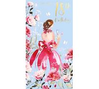 Nigel Quiney 18th Birthday Card - Happy Birthday Card with Pink Dress, Roses and Butterflies Design and Special Finish - Birthday Cards for Women