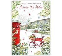 Nigel Quiney Across the Miles Christmas Card - Snowy Village and Post Box Scene - Christmas Greeting Card
