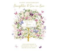 Nigel Quiney Anniversary Card for Daughter & Son in Law - Pretty Floral Tree & Butterfly Design - Foil Finish - Anniversary Greeting Card for a Special Couple