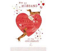 Nigel Quiney Anniversary Card for Husband - Cute Dachshund Dog and Hearts Design - Foil Finish - Anniversary Greeting Card for Him