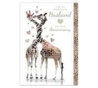 Nigel Quiney Anniversary Card for Husband - Romantic Giraffe & Love Hearts Design - Foil Finish - Premium Greeting Card with Envelope