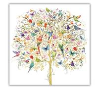 Nigel Quiney Artistic Blank Greeting Card - Birds and Butterfly Tree - Suitable for Birthday/Anniversary - Pizazz Range