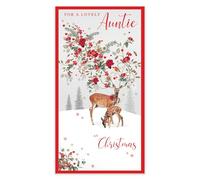 Nigel Quiney Artistic Christmas Card for Auntie - Festive Floral Deer & Robins in the Snow - Lovely Christmas Greeting Card with Envelope - From The Pizazz Range