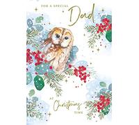 Nigel Quiney Artistic Christmas Greeting Card - Special Dad - Barn Owl On Snowy Branch - With A Foil Finish