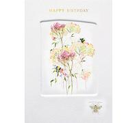 Nigel Quiney Artistic Female Open 'Happy Birthday' Greeting Card - From The Flower Press Range - Embossed With A Gold Foil Finish - Bees Press Illustration