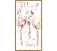 Nigel Quiney Artistic Niece Birthday Card (NQ-PR91) - Floral Balloons - Flitter Finish - Pizazz Range