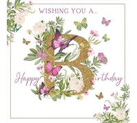 Nigel Quiney Artistic Open Female 'Happy Birthday' Greeting Card - Tropical Butterfly Jungle Illustration - With A Gold Foil Finish - From The Pizazz Range - For Her