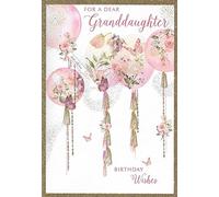 Nigel Quiney Pizazz Artistic Granddaughter Birthday Card (NQ-DR502) - Floral Balloons & Butterflies - Flitter Finish - From