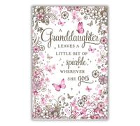 Pizazz Sentiment Granddaughter Birthday Card - Happy Birthday Card with Pretty Floral Butterfly Border and Flitter Details - Greeting Card for Women/Girls
