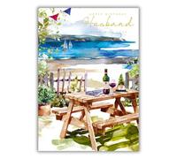 Nigel Quiney Birthday Card for Husband - Scenic Waterside Picnic Design - Artistic Birthday Greeting Card for Him