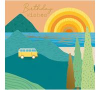 Nigel Quiney Birthday Card for Men - Artistic Retro Campervan Sunset Design - Foil Finish - Vibrant Birthday Greeting Card