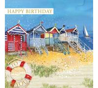 Nigel Quiney Birthday Card for Men - Beach Hut Design - Foil Finish - Scenic Birthday Greeting Card To You