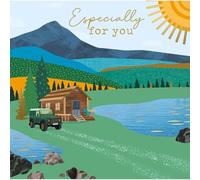 Nigel Quiney Birthday Card for Men - Modern Countryside Cabin and 4 x 4 Vehicle Design - Foil Finish - Vibrant Birthday Greeting Card