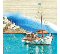 Nigel Quiney Birthday Card for Men - Scenic Coastal Boat Design - Foil Finish - Nautical Birthday Greeting Card