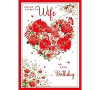 Nigel Quiney Birthday Card for Wife - Red Flowers & Butterflies Love Heart Design - Premium Beautiful Birthday Greeting Card with Envelope - Eco-Friendly and Recyclable