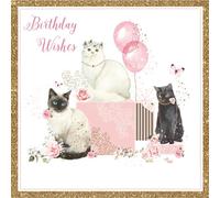 Nigel Quiney Birthday Card for Women or Girls - Cute Cat Design - Pretty Birthday Greeting Card - Pizazz Range
