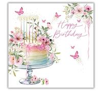 Nigel Quiney Birthday Card for Women or Girls - Pretty Floral Cake Design - Foil Finish - Birthday Greeting Card