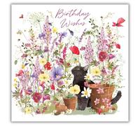 Nigel Quiney Birthday Card for Women - Pretty Floral Cat Design - Foil Finish - Birthday Greeting Card
