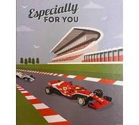 Nigel Quiney Birthday Greeting Card, Formula Racing Car Track Design, 'Especially for You' with Envelope