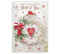 Nigel Quiney Both of You Christmas Card, Single - Christmas Cards 2024 with Robins and Snowy Wreath Artistic Festive Design and Special Finishes - Eco-Friendly Xmas Cards with Envelope