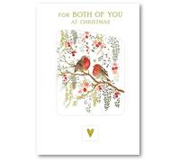 Nigel Quiney Both of You Christmas Card - Watercolour Robins on Winter Branches Embossed with Foil Finish - Eco-Friendly and Recyclable