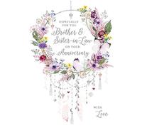 Nigel Quiney - Brother and Sister-in-Law Anniversary Card - Floral Wreath Dream Catcher - For Both of You - Silver Foil Finish