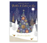 Nigel Quiney Brother & Sister-in-Law Christmas Card - Christmas Tree and Snowy Forest - Contemporary Festive Design - Special Finish and Illustrated Insert Leaf - Made in the UK - Eco-Friendly