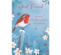 Nigel Quiney Christmas Card for a Good Friend - Festive Robin in the Snow - Red Foil Finish - Premium Special Christmas Greeting Card with Envelope