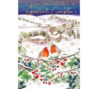 Nigel Quiney Christmas Card for a Special Couple - Artistic Snowy Landscape and Robin Design - Embossed Foil Finish - Festive Christmas Greeting Card for Friends or Family
