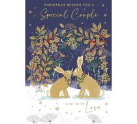 Nigel Quiney Christmas Card for a Special Couple - Festive Hares and Berry Design - Foil Finish - Artistic Christmas Greeting Card for Friends or Family