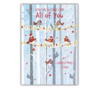Nigel Quiney Christmas Card for All Of You - Festive Robins in the Snow - Red Foil Finish - Premium Special Christmas Greeting Card with Envelope