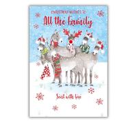 Nigel Quiney Christmas Card for All the Family - Donkeys in the Snow - Foil Finish - Festive Christmas Greeting Card for All the Family
