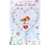 Nigel Quiney Christmas Card for Auntie & Uncle - Festive Robins & Heart Wreath in the Snow - Red Foil Finish - Premium Special Christmas Greeting Card with Envelope