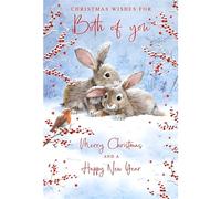 Nigel Quiney Christmas Card for Both of You - Cute Bunny Rabbits & Robin in the Snow - Premium Special Festive Christmas Greeting Card with Envelope
