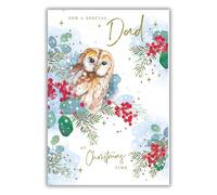 Nigel Quiney Christmas Card for Dad - Artistic Barn Owl On Snowy Branch - Festive Christmas Greeting Card for a Special Dad