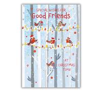 Nigel Quiney Christmas Card for Good Friends - Festive Robins in the Snow - Christmas Greeting Card with Envelope