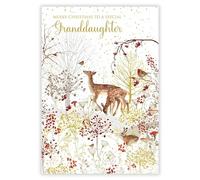 Nigel Quiney Christmas Card for Granddaughter - Deer and Snowy Forest Design - Foil Finish - Festive Christmas Greeting Card for a Special Granddaughter - For Her