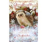 Nigel Quiney Christmas Card for Granddaughter - Hedgehog in the Snow - Foil Finish - Festive Christmas Greeting Card for a Dear Granddaughter - For Girls
