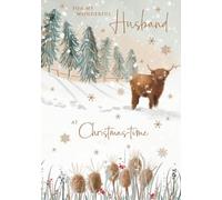 Nigel Quiney Christmas Card for Husband - Festive Highland Cows in the Snow - Embossed Foil Finish - Premium Quality Special Christmas Greeting Card with Envelope