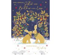 Nigel Quiney Christmas Card for Sister and Brother In Law - Festive Hares and Berry Design - Foil Finish - Stylish Christmas Greeting Card for a Special Couple